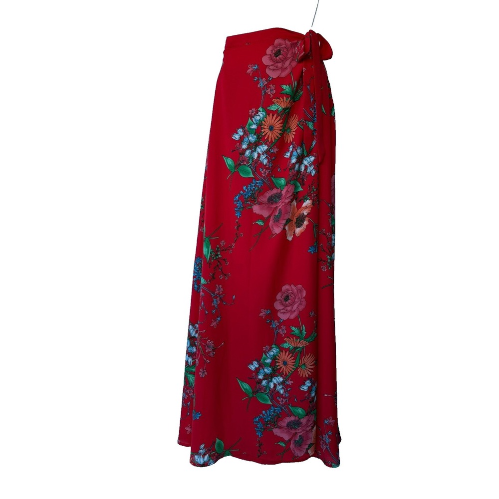 Lulus Bloom With a View Red Maxi‎ Skirt S Red Floral Resortwear Vacation Coastal